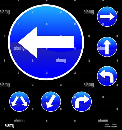 Vector Illustration of Seven Round Shape Blue Road Signs Stock Vector ...