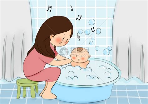 给宝宝洗澡插画图片下载-正版图片400165108-摄图网