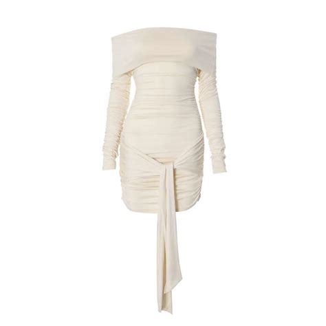 Long sleeve off shoulder ruched knotted mini dress – Uncut-Trends
