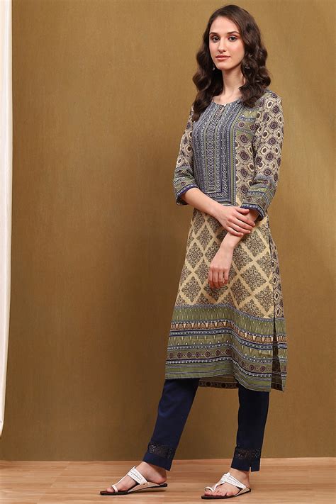 Buy Green Printed Straight Kurta Online at Biba India