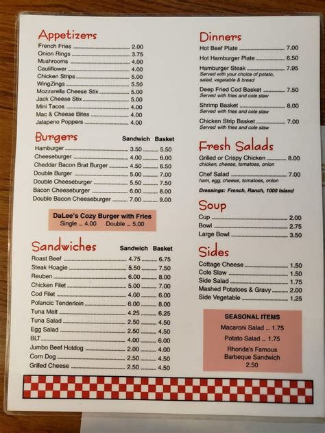 Menu at Cozy Corner Restaurant, Streator