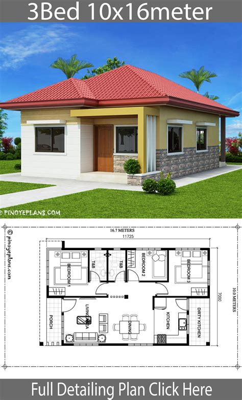 Home design 10x16m with 3 bedrooms - House Plan Map , #10x16m #bedrooms ...