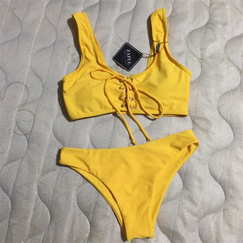ZAFUL Yellow Bikini, Women's Fashion, Swimwear, Bikinis & Swimsuits on ...