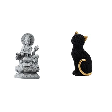 Guan Yin Statue Cat Figurine Resin Artwork Compact Size for Bedroom ...