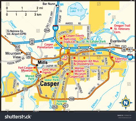 Casper Wyoming Area Map Stock Vector 143966194 - Shutterstock