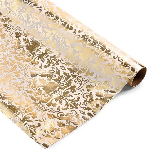 Crown Greetings Gold Print White Gift Wrapping Roll Paper 30" x 3m ...
