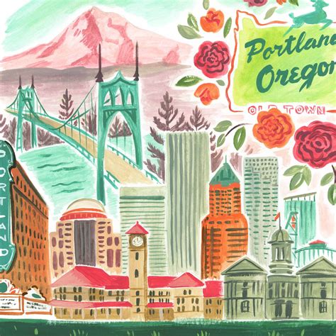 Portland Oregon Art Print. Portland Travel Poster. Portland Skyline. Portland Map Print ...