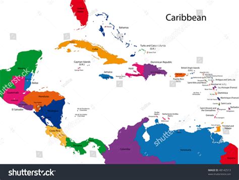 Colorful Caribbean Map Countries Capital Cities Stock Vector (Royalty ...