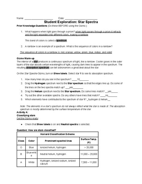 Gizmos star spectra lab answer key - Name: _____________________ Date