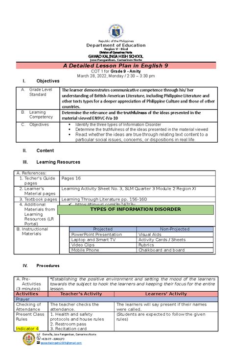 2DLP RPMS COT 1 Borigas - english dlp - Republic of the Philippines ...