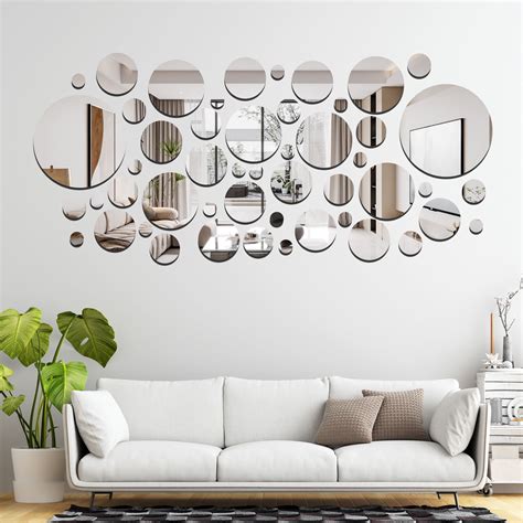 EEEkit 50pcs 3D Mirror Wall Stickers Self-Adhesive Acrylic Round Decals for DIY Home Art Decor ...
