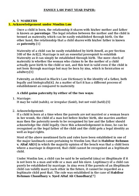 Family LAW PAST YEAR Paper - FAMILY LAW PAST YEAR PAPER: A. 5 MARKERS 1 ...