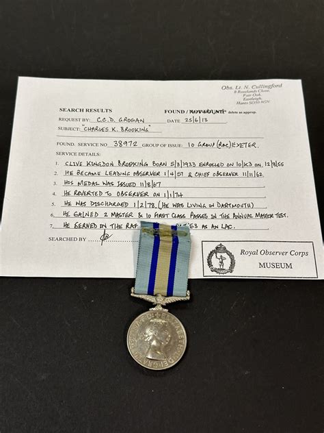 Royal Observer Corps Long Service Medal to a Chief Observer - Bygones Shop