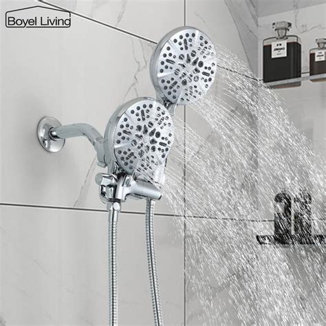 Buy 5-Spray Patterns 5 in. Wall Mount Dual Shower Heads 2-in-1 Combo ...