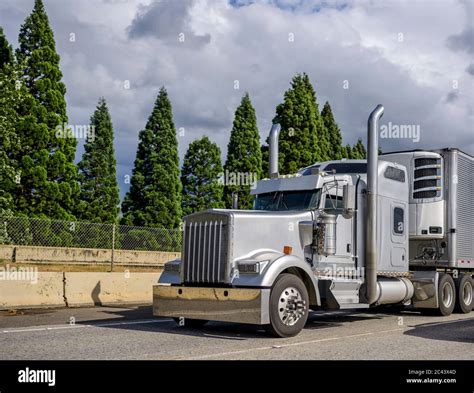 Gray classic bonnet big rig stylish semi truck with chrome accessories ...