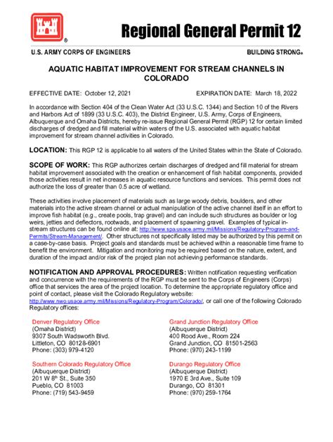 Fillable Online REGIONAL GENERAL PERMIT NO. 12 AQUATIC HABITAT ...