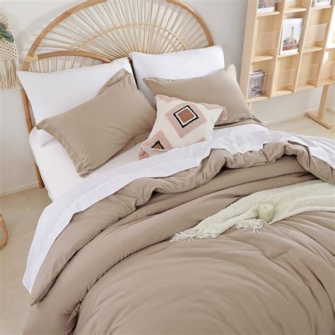 Amazon.com: weigelia Twin Comforter Set 5-Piece Taupe Bed in A Bag Soft ...