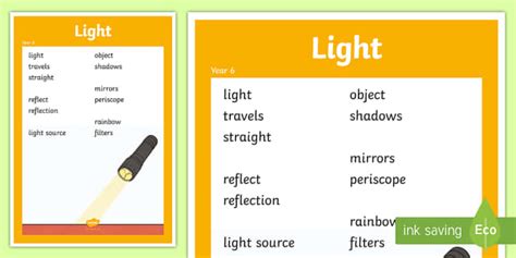 Ages 9-10 Light Scientific Vocabulary Poster