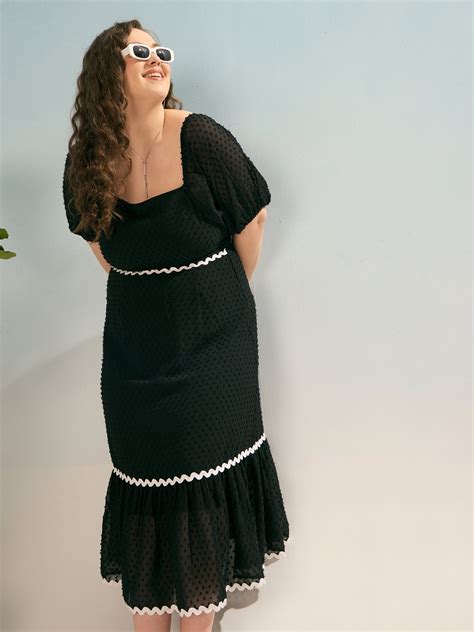 Buy Black Dobby Back Smocking Midi Dress Online At Best Price ...