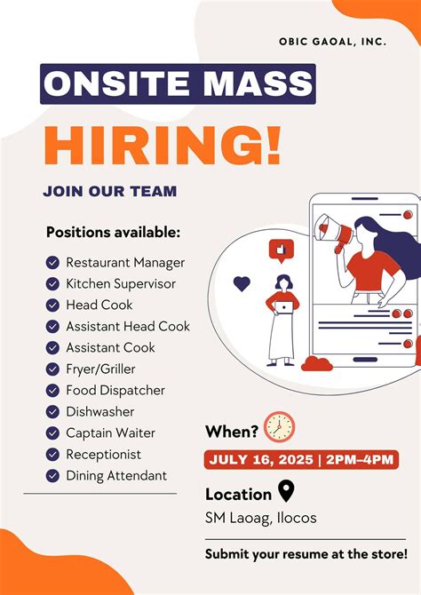 ONSITE MASS HIRING, SM City Laoag, Barangay, Airport Rd, Laoag City ...