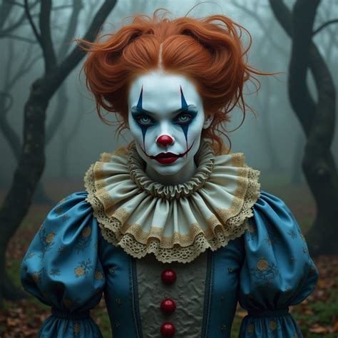 Ethereal Gothic Clown with Piercing Blue Eyes - AI Art