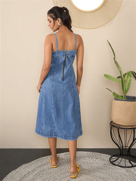 StyleStone Women's Denim Dress with Shoulder straps – Stylestone