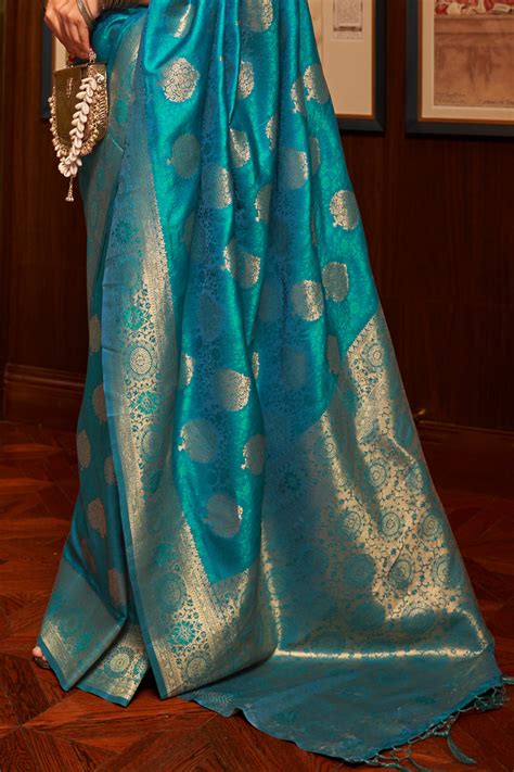 Buy Cyan Blue Kanjivaram Saree 18601 Online | Karagiri
