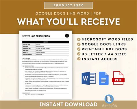 Server Job Description Template | ProBizTemplates