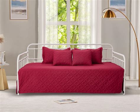 Amazon.com: 5-Piece Daybed Cover Set Burgundy Red,Twin Cozy Daybed ...