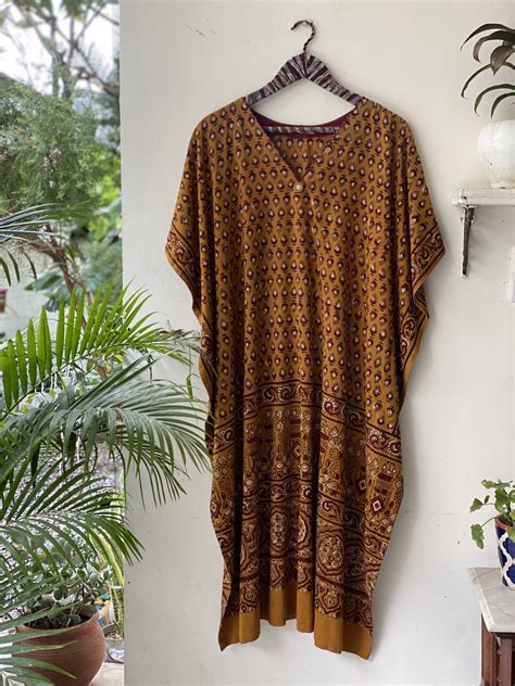 MUSTARD AJRAKH BLOCK PRINT COTTON KAFTAN