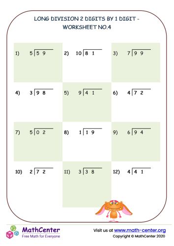 Image result for Long Division Worksheets 2-Digit Divisor