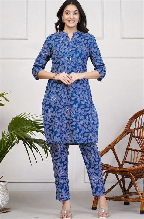 Women Cotton Kurti Set Online | Cotton Cigarette & Palazzo Pants With ...