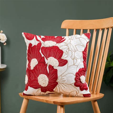 Flower Embroidered Couch Cushion Cover 16x16 Inch Online - Premium ...