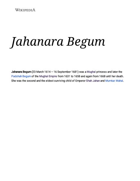 Jahanara Begum - Wikipedia - Jahanara Begum Jahanara Be gum (23 March ...