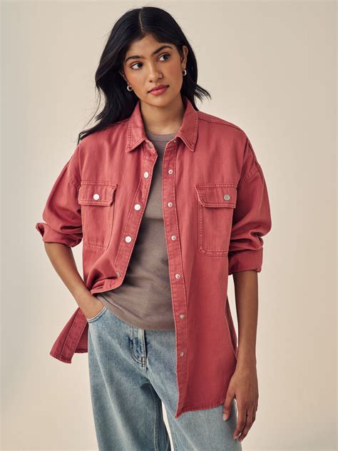 Buy Rose Pink Print Oversized Denim 100% Cotton Shirt from the Next UK ...