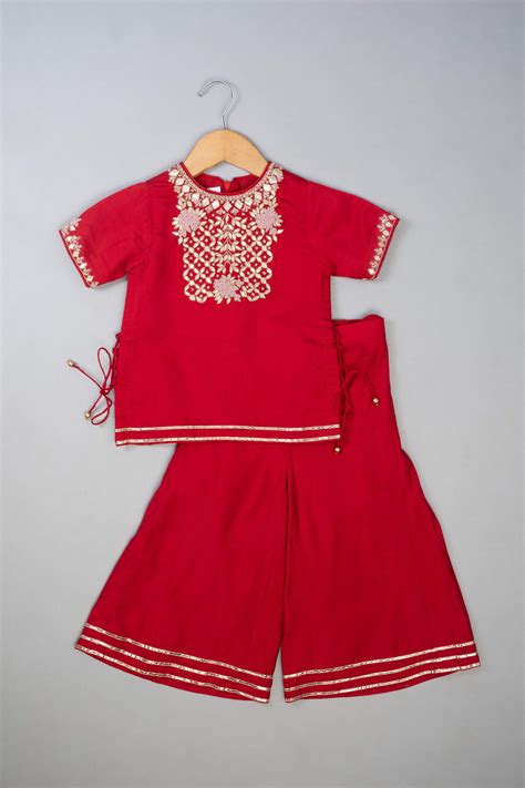 Red Knot Embroidery Palazzo set – Lil Angels