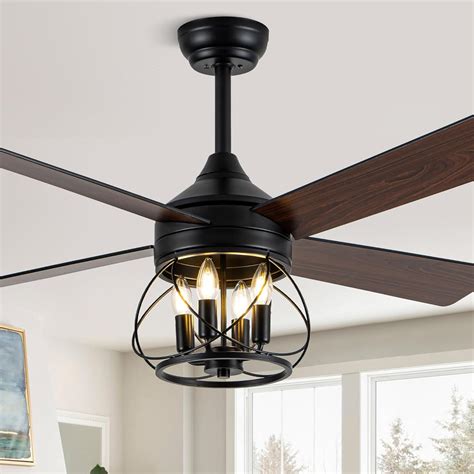 52 Inch Ceiling Fans with Lights, Modern Farmhouse Caged Ceiling Fan ...