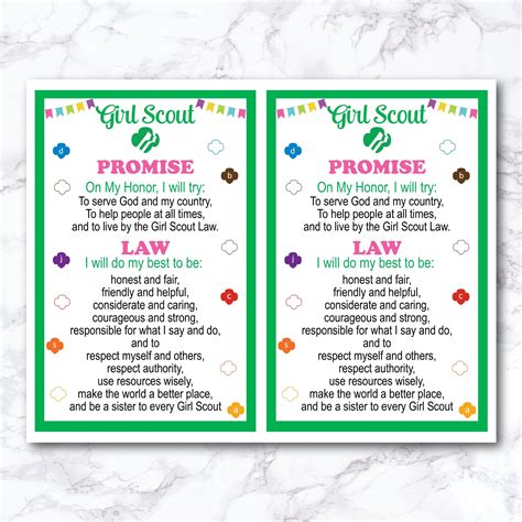 Girl Scout Law Printable Cards