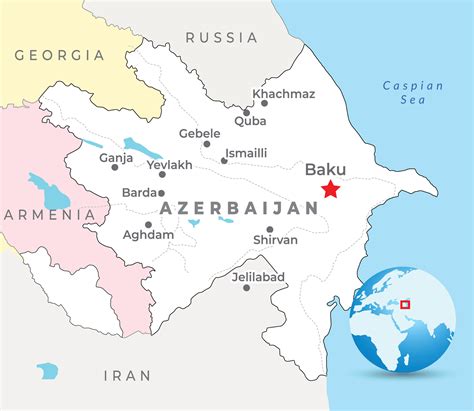 Azerbaijan map with capital Baku, most important cities and national ...