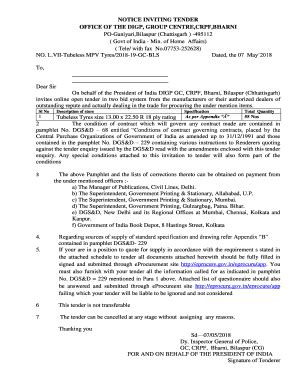 Fillable Online NOTICE INVITING TENDER OFFICE OF THE DIGP, GROUP CENTRE ...