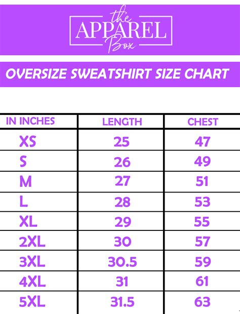 OVERSIZE SWEATSHIRT SIZE CHART – The Apparel Box
