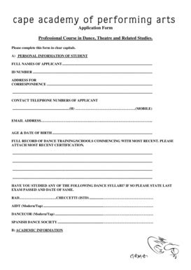 Fillable Online Application Form Professional Course in Dance, Theatre ...
