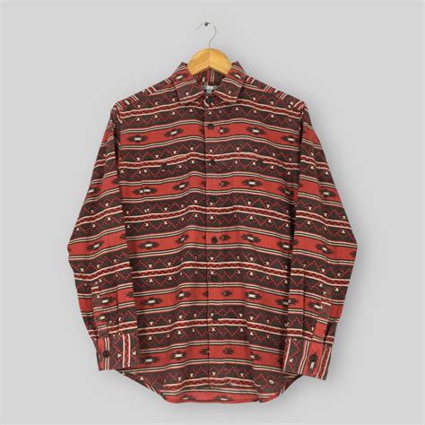 Vintage Tribal Aztec Navajo Pattern Flannel Shirt Small Native American ...