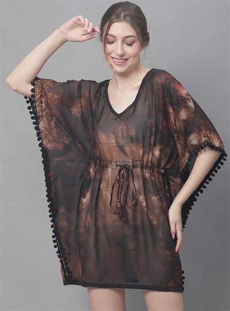 Brown Georgette Beachwear Cover-Up for Women | Claura