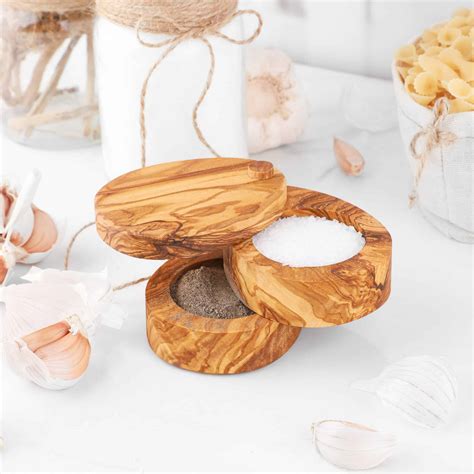 Olive Wood Salt Cellar with Lid - Artisraw