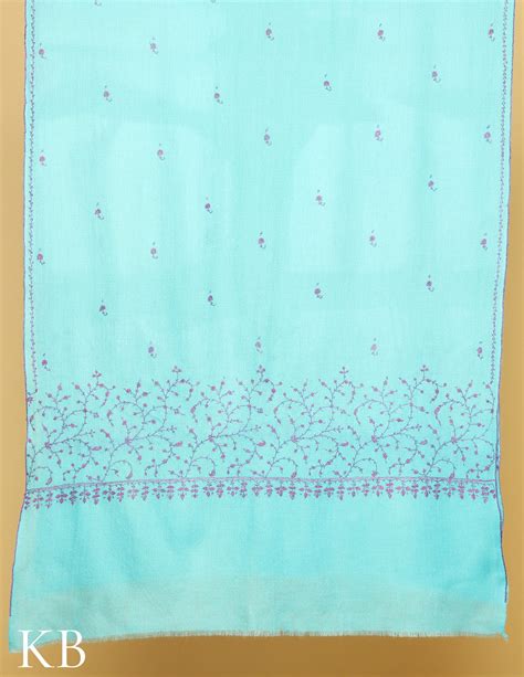Arctic Blue Sozni Embroidered Pure Pashmina Stole – KashmirBox.com