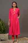 Buy Pink Semi Silk V Neck Embroidered Kurta Set For Women by Nuhh ...