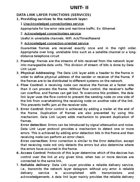 Computer Networks Unit-2: Data Link Layer Functions and Protocols - Studocu