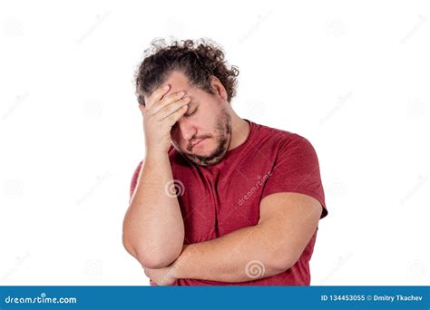 A Fat Man Has High Blood Pressure and Headache. Overweight and Health ...