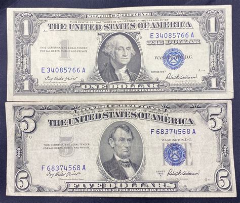 Old US Paper Currency Collection 5 Dollar Blue & 1 Dollar Blue - Etsy ...